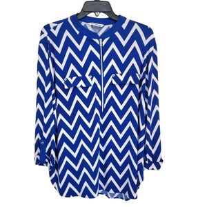 Nygard Blue and White Chevron Blouse, 2X